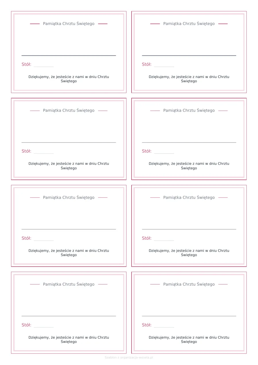 Winietki na chrzciny dla dziewczynki do druku — pusty szablon PDF